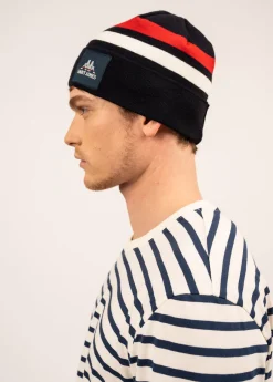 SAINT JAMES Bonnets & Chapeaux*Bonnet à rayures contrastées en laine Kop Navy/ecume/tulipe