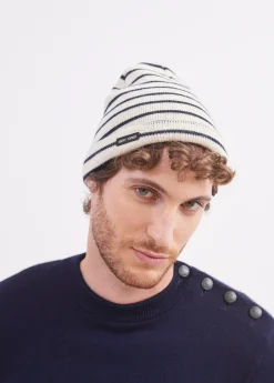 SAINT JAMES Bonnets & Chapeaux*Bonnet de quart rayé Ecru/marine