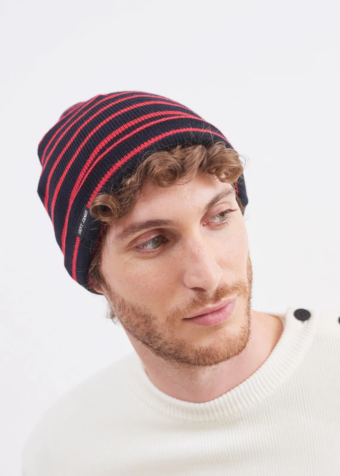 SAINT JAMES Bonnets & Chapeaux*Bonnet marin rayé Cartier Navy/tulipe