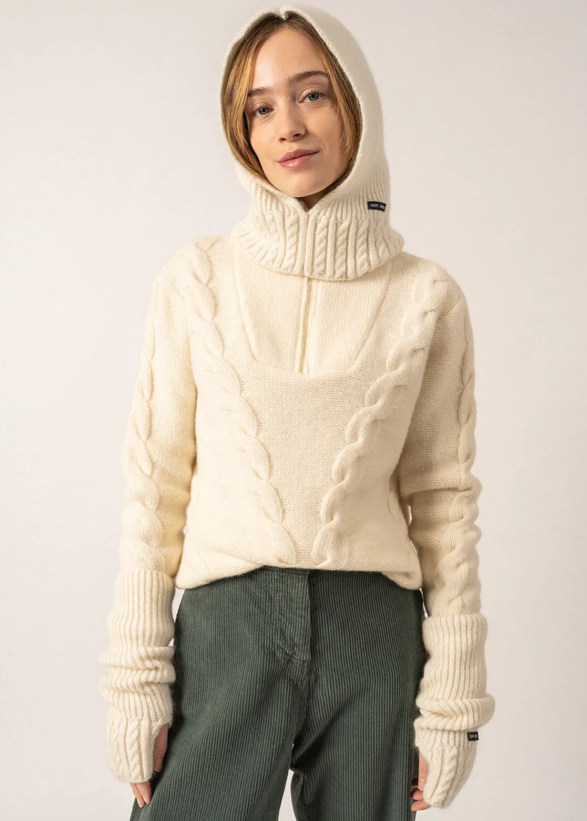 SAINT JAMES Bonnets & Chapeaux*Cagoule en laine Blancd'hiver