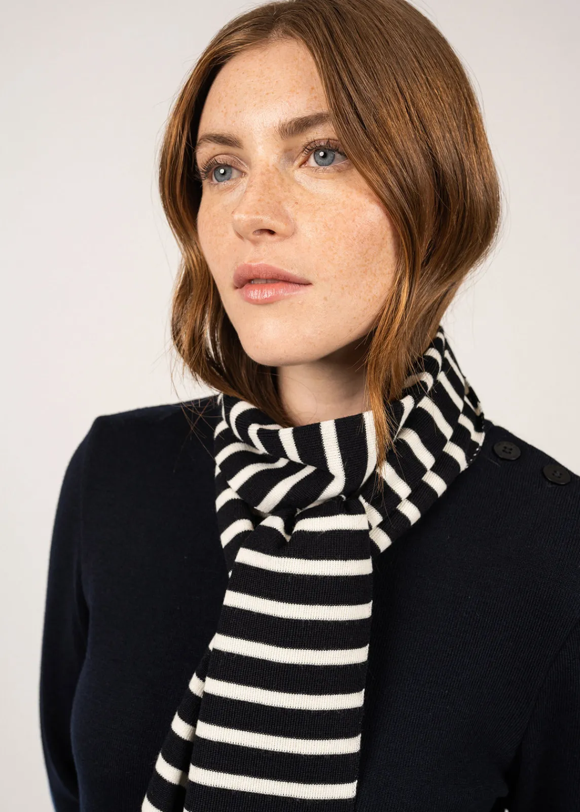 SAINT JAMES Echarpes & Foulards*Echarpe rayée en laine mélangée Navy/ecume