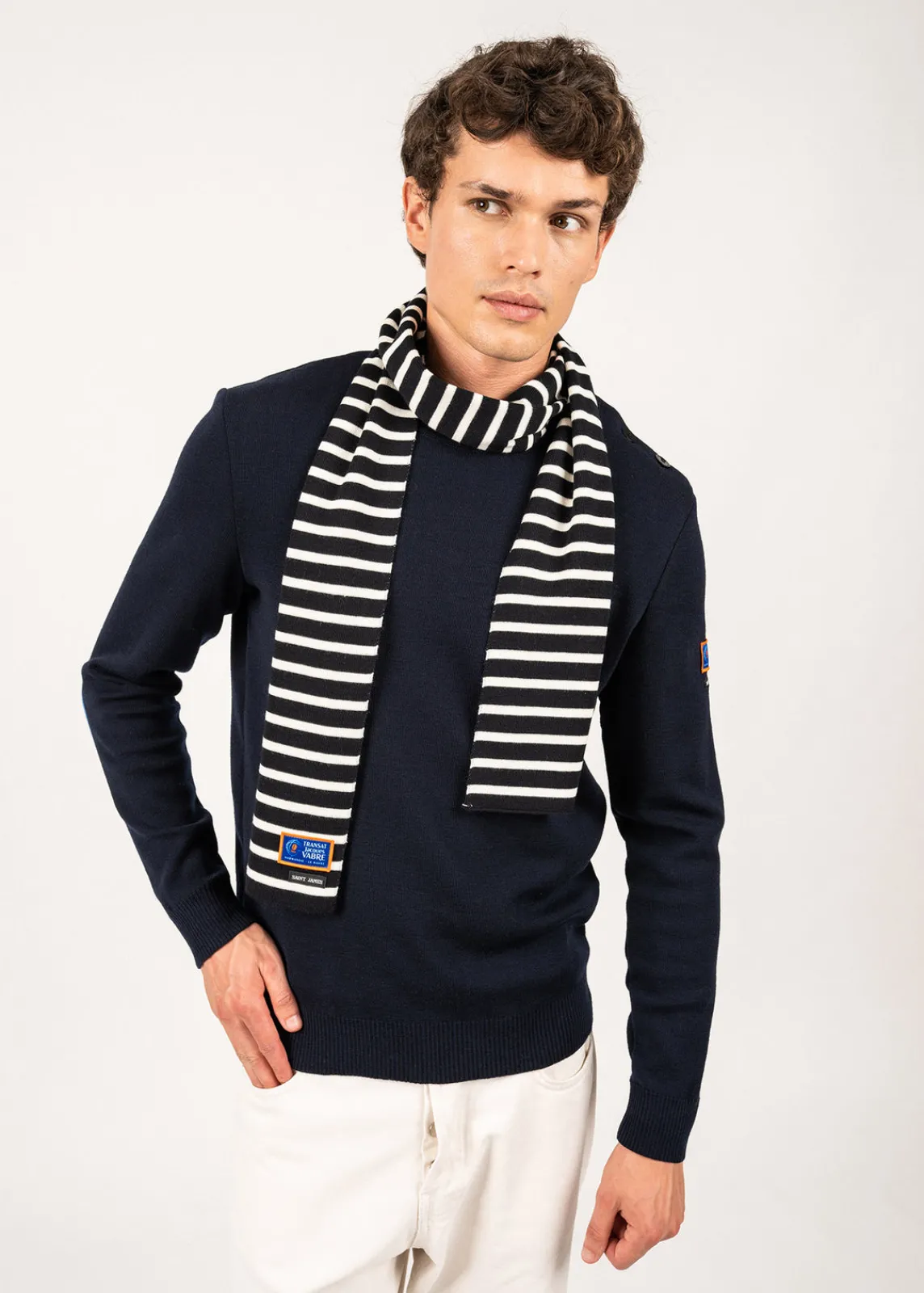 SAINT JAMES Echarpes & Foulards*Echarpe rayée en laine mélangée Navy/ecume