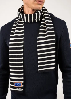 SAINT JAMES Echarpes & Foulards*Echarpe rayée en laine mélangée Navy/ecume
