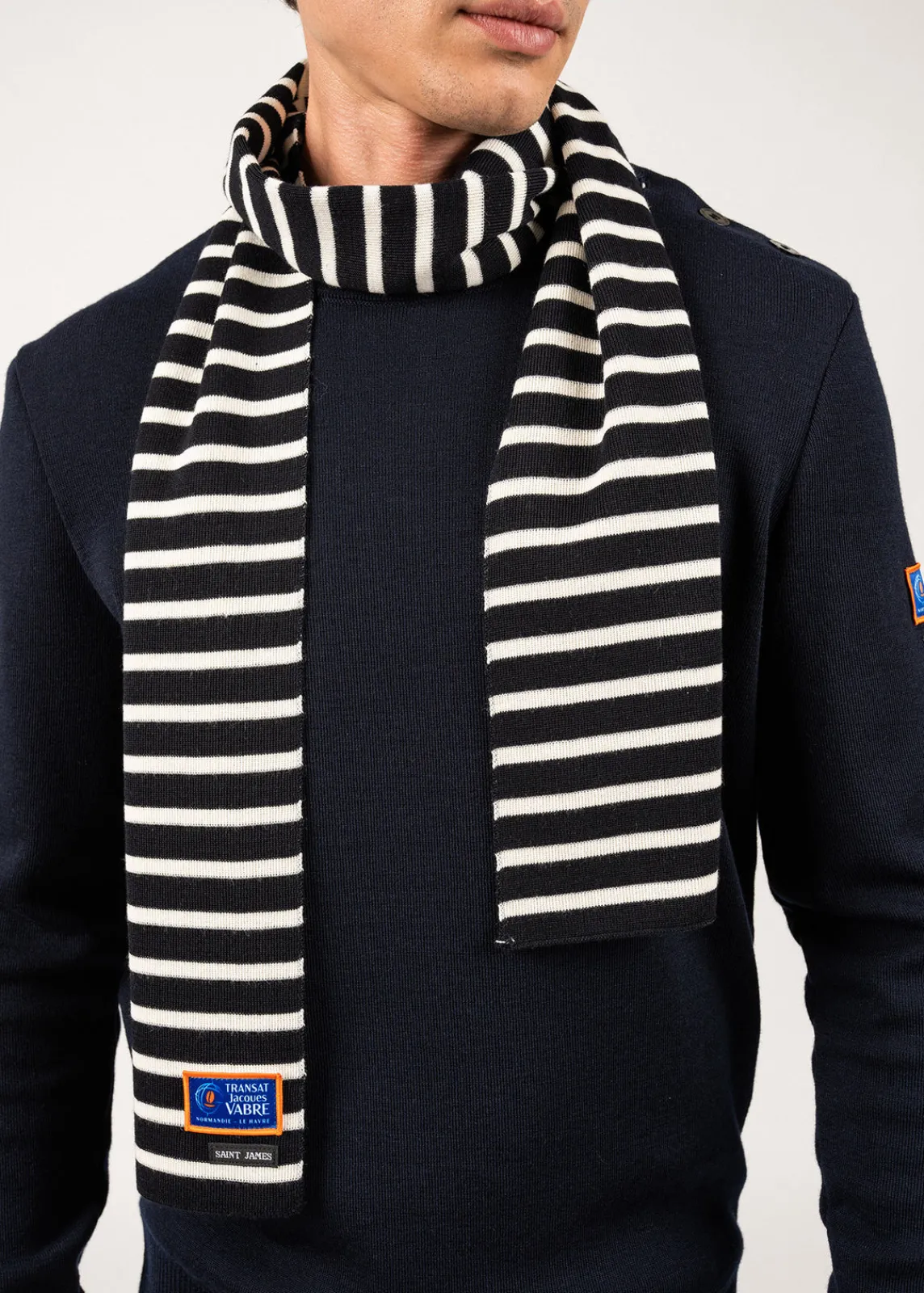 SAINT JAMES Echarpes & Foulards*Echarpe rayée en laine mélangée Navy/ecume