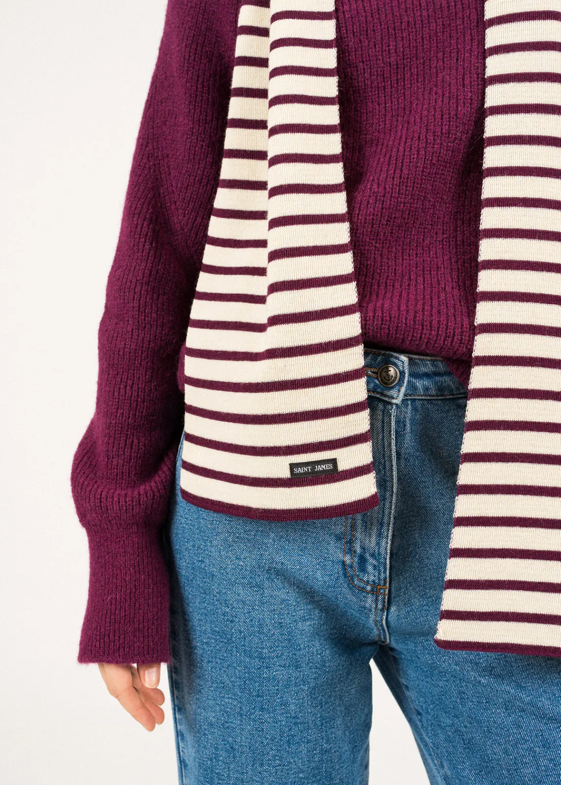 SAINT JAMES Echarpes & Foulards*Echarpe rayée Scarf Ecru/prune