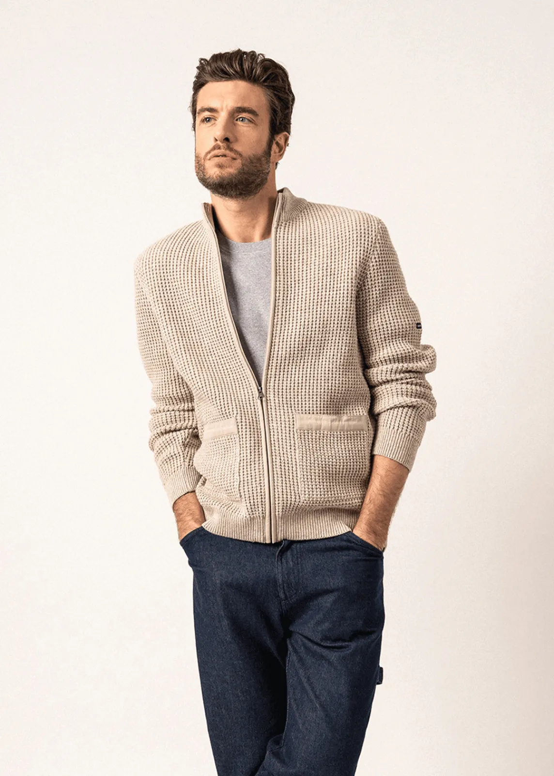 SAINT JAMES Pulls & Gilets*Gilet en laine et coton Koniz Naturel