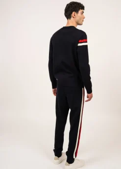 SAINT JAMES Pantalons & Shorts*Pantalon en laine à bandes contrastées Vikings Navy/ecume/tulipe