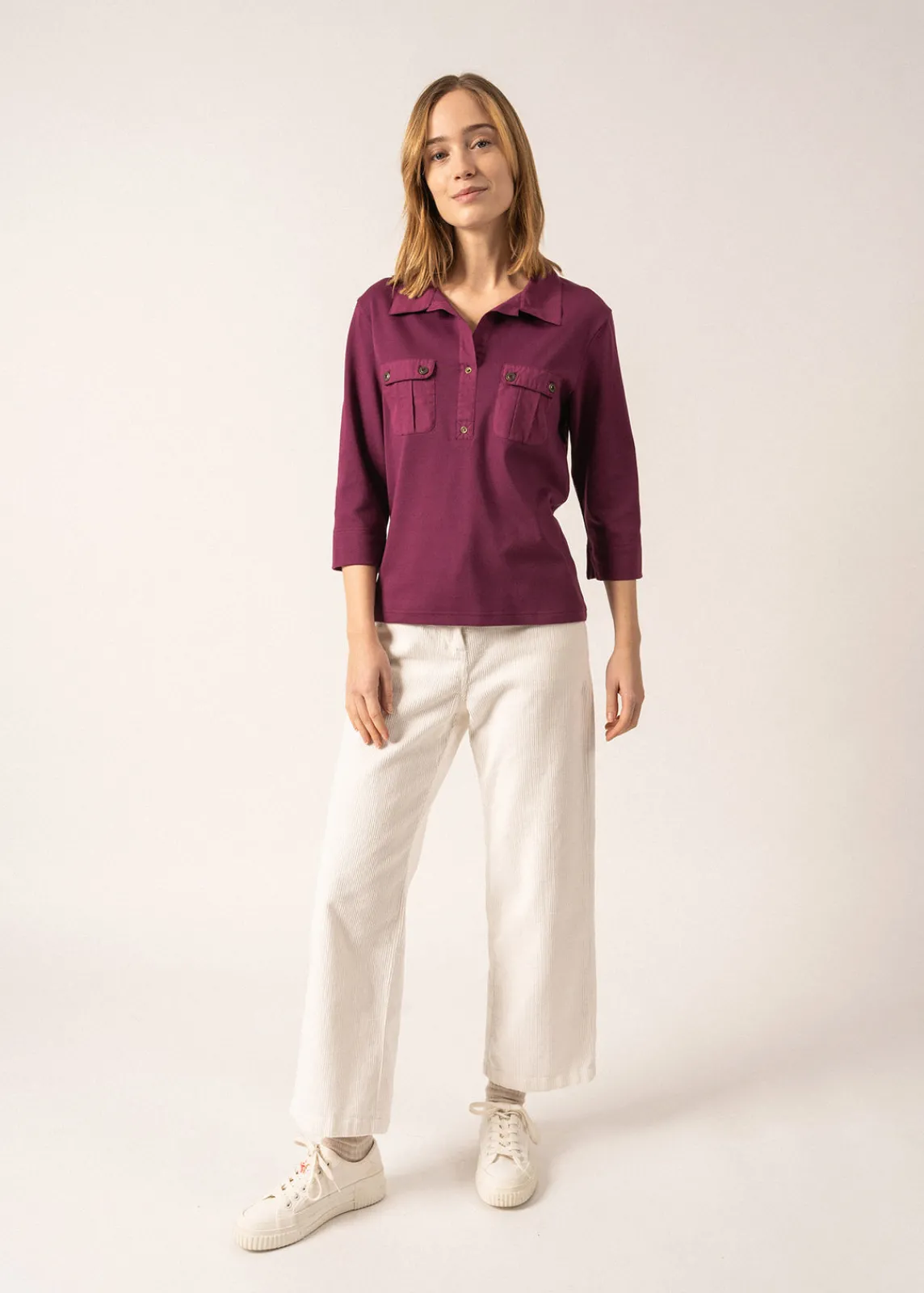 SAINT JAMES Polos & T-shirts*Polo manches 3/4 Oléron Prune