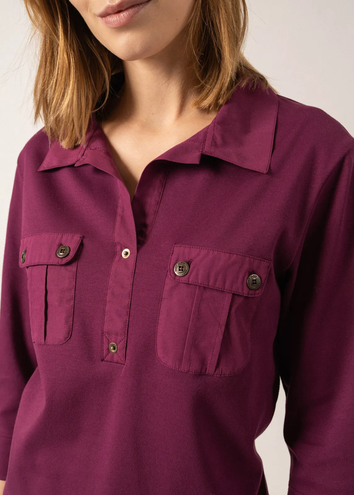 SAINT JAMES Polos & T-shirts*Polo manches 3/4 Oléron Prune