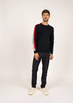 SAINT JAMES Pulls & Gilets*Pull à manches raglan en laine Navy/gitane/ecume/tulipe