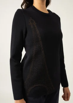 SAINT JAMES Pulls Marins*Pull Brégançon Eiffel à motif lurex Navy/bronze