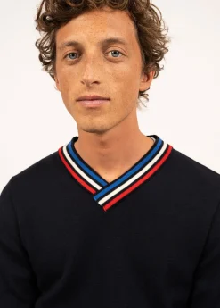 SAINT JAMES Pulls & Gilets*Pull en laine à col V contrasté Navy