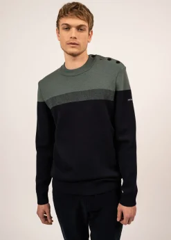 SAINT JAMES Pulls Marins*Pull marin Aquitaine Marine/vegetal