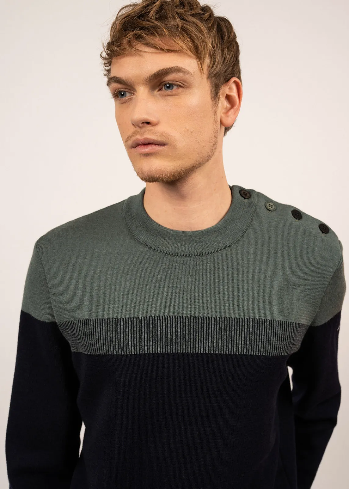 SAINT JAMES Pulls Marins*Pull marin Aquitaine Marine/vegetal