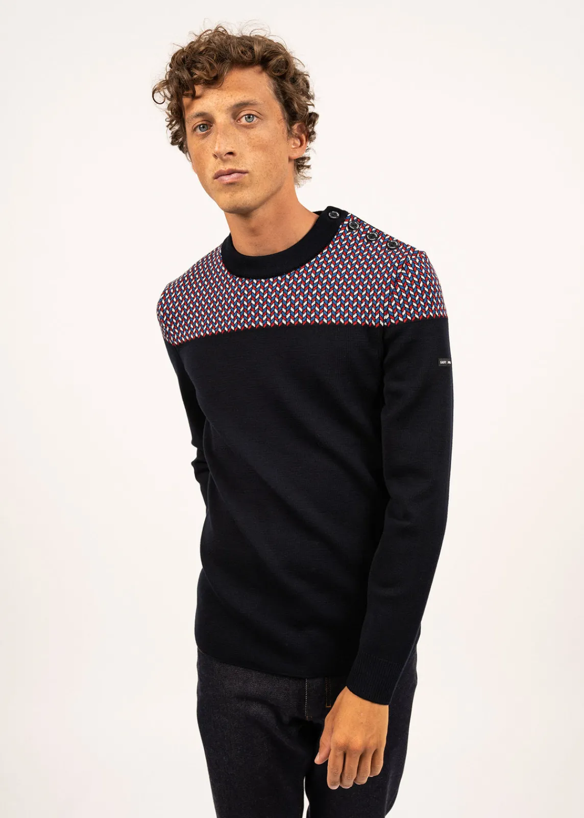 SAINT JAMES Pulls Marins*Pull marin jacquard Navy/multico