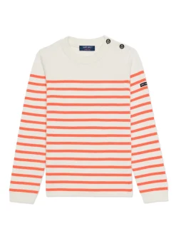 SAINT JAMES Pulls & Gilets*Pull marin rayé enfant Moussaillon Ecume/orangefluo