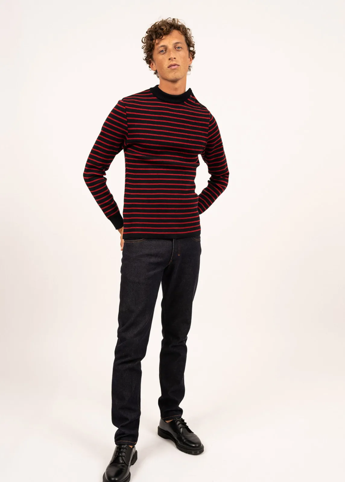 SAINT JAMES Pulls Marins*Pull marin rayé Matelot Navy/medoc