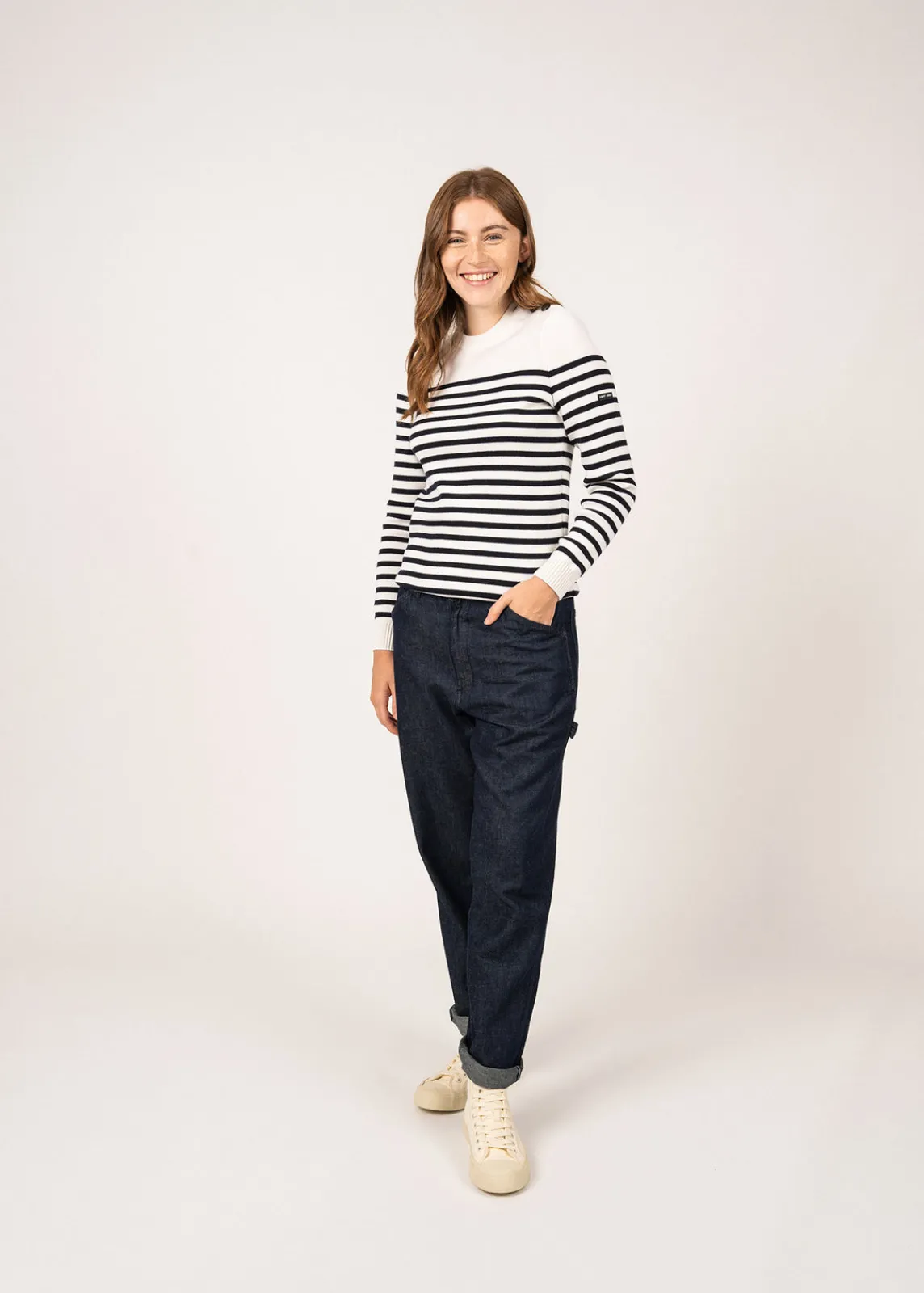 SAINT JAMES Pulls Marins*Pull marin rayé Rochefort Ecume/navy