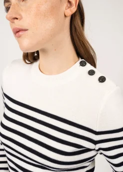 SAINT JAMES Pulls Marins*Pull marin rayé Rochefort Ecume/navy