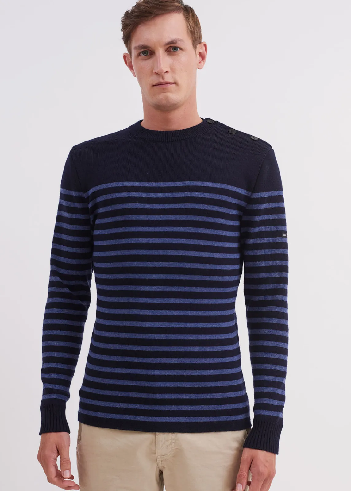 SAINT JAMES Pulls Marins*Pull marin rayé Rochefort Navy/jean