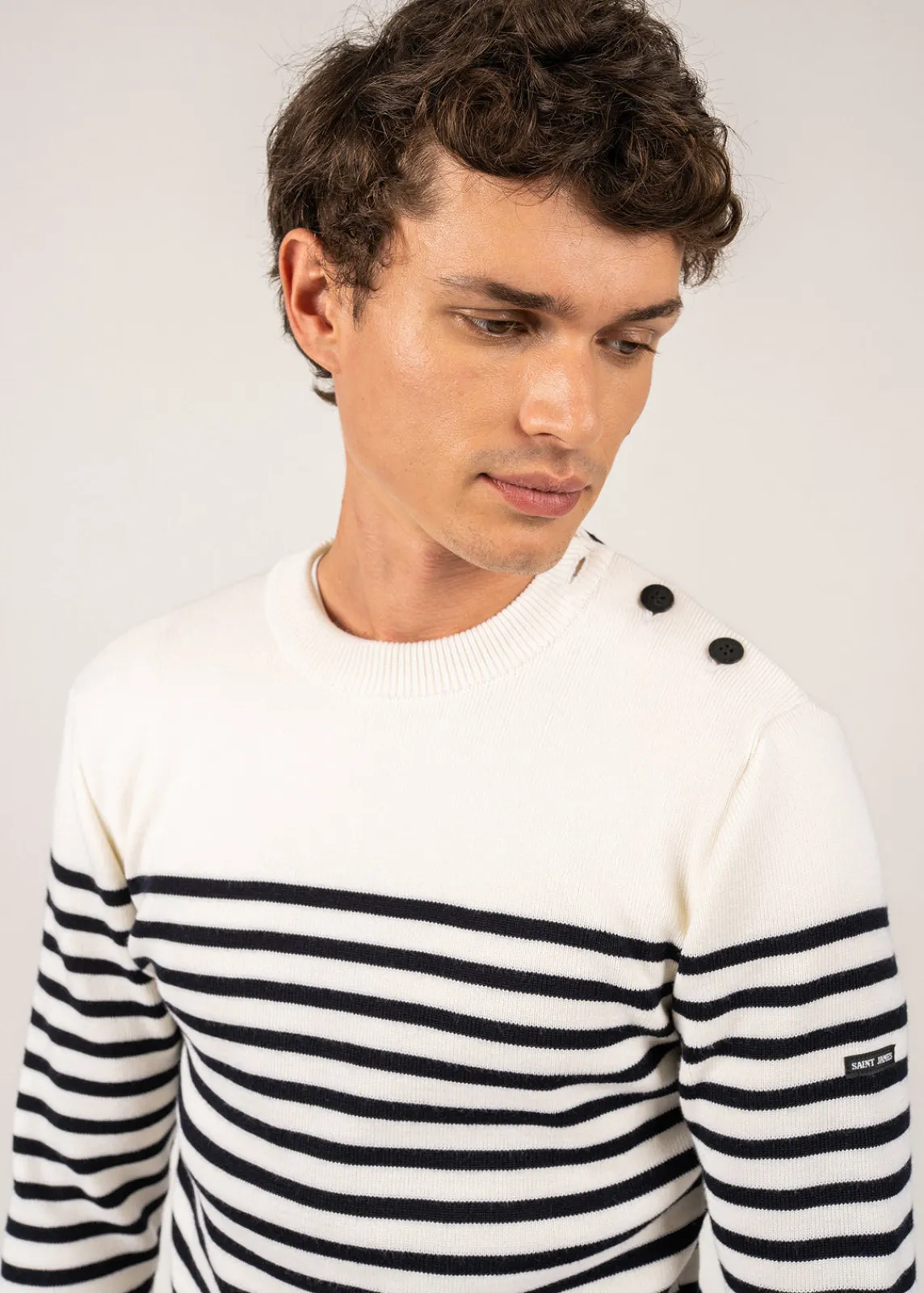 SAINT JAMES Pulls Marins*Pull marin rayé Rochefort Ecume/navy