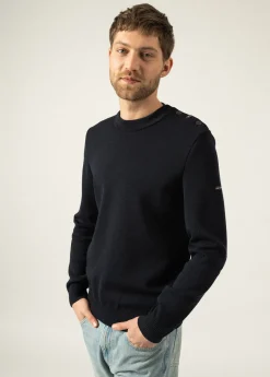 SAINT JAMES Pulls Marins*Pull Mondiovision Eiffel à coudières Navy/ecume