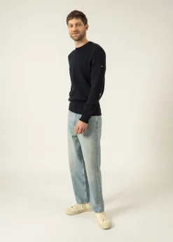 SAINT JAMES Pulls Marins*Pull Mondiovision Eiffel à coudières Navy/ecume