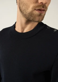 SAINT JAMES Pulls Marins*Pull Mondiovision Eiffel à coudières Navy/ecume