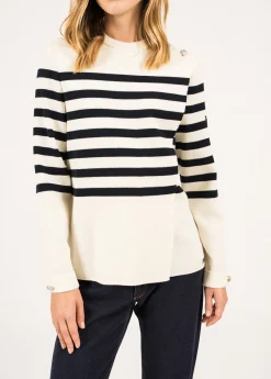 SAINT JAMES Pulls Marins*Pull rayé croisé Docks Ecume/navy