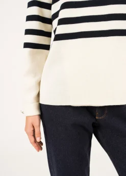 SAINT JAMES Pulls Marins*Pull rayé croisé Docks Ecume/navy