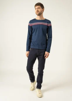 SAINT JAMES T-shirts & Polos*T-shirt à manches longues à rayures placées Marine/tulipe/neige