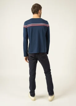 SAINT JAMES T-shirts & Polos*T-shirt à manches longues à rayures placées Marine/tulipe/neige