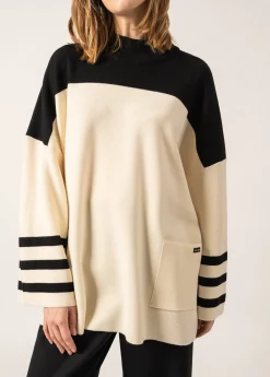 SAINT JAMES Pulls & Gilets*Tunique en laine à col montant Givre Ecume/noir